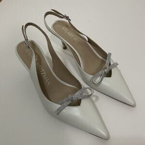 Stuart Weitzman SW Bow 75 Slingback white leather point toe size US 7.5